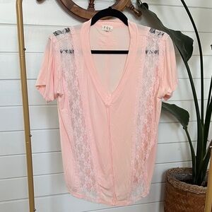 POL Light Pink Lace V-Neck Blouse
